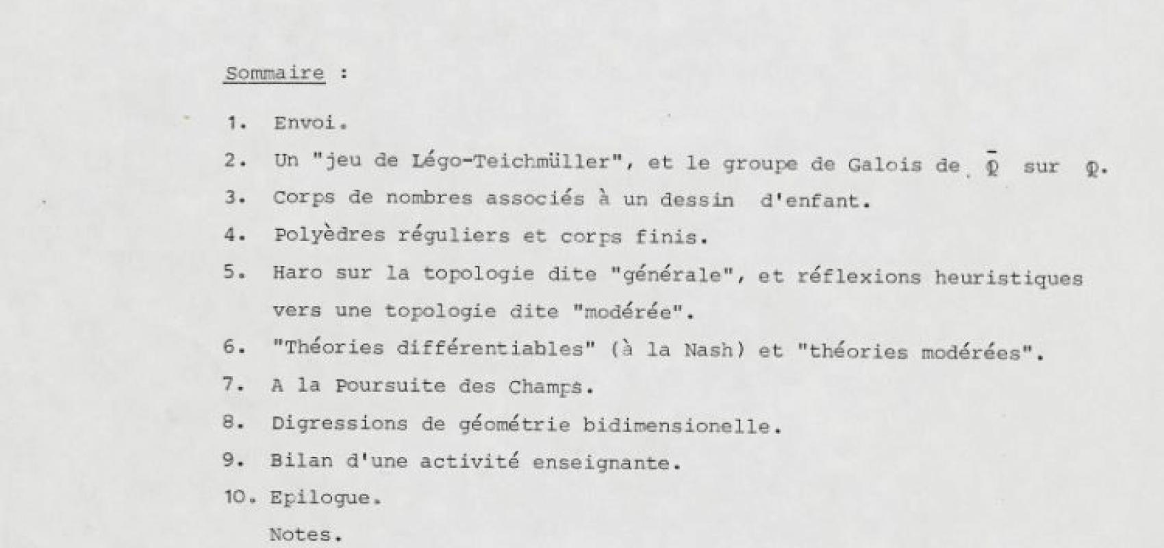 Alexandre Grothendieck, « Esquisse d’un programme » [dossier constitué en vue d’une candidature au CNRS], 1984, p.2, Archives Grothendieck -  - Institut montpellierain Alexander Grothedieck