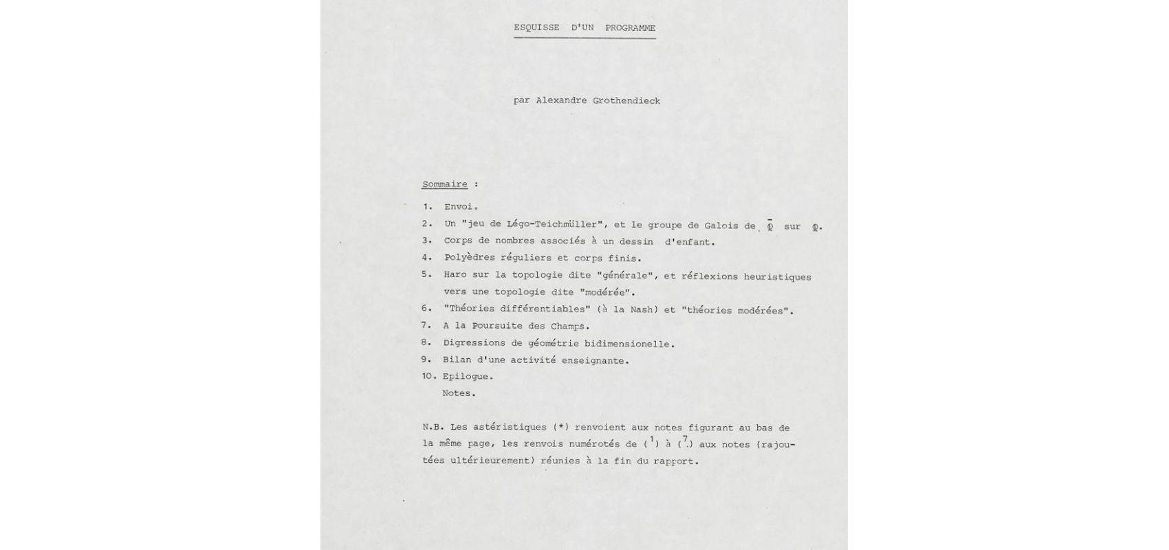 Alexandre Grothendieck, « Esquisse d’un programme » [dossier constitué en vue d’une candidature au CNRS], 1984, p.2, Archives Grothendieck -  - Institut montpellierain Alexander Grothedieck