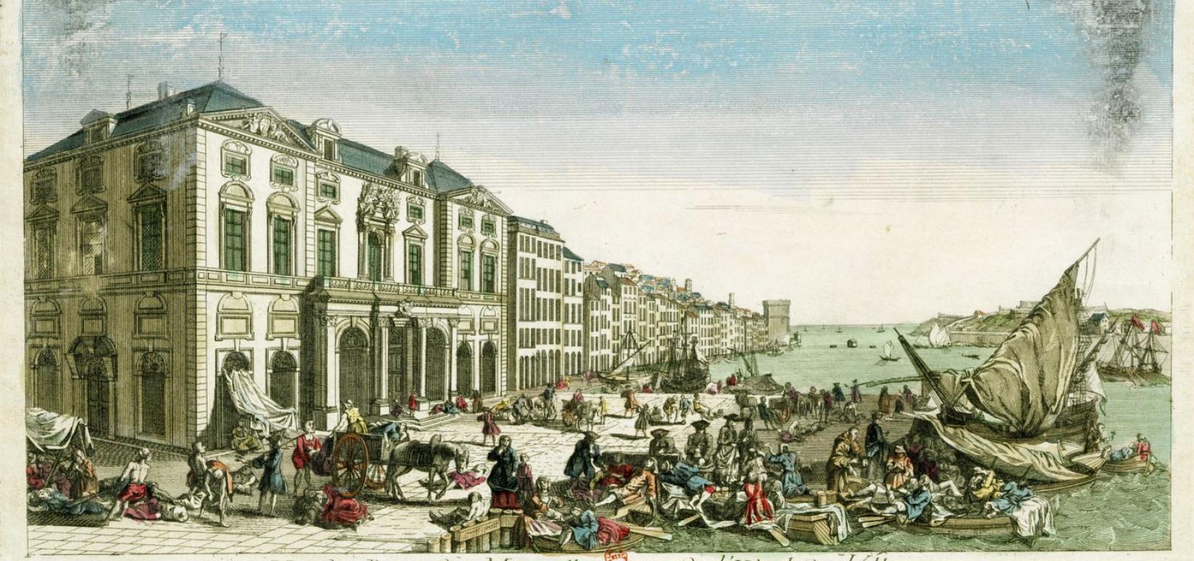 Vue du Port de Marceille prise de l'Hôtel de Ville dessiné du temps de la peste en 1720 - 1750 - BnF, département des Estampes et de la photographie, LI-72 (4)-FOL